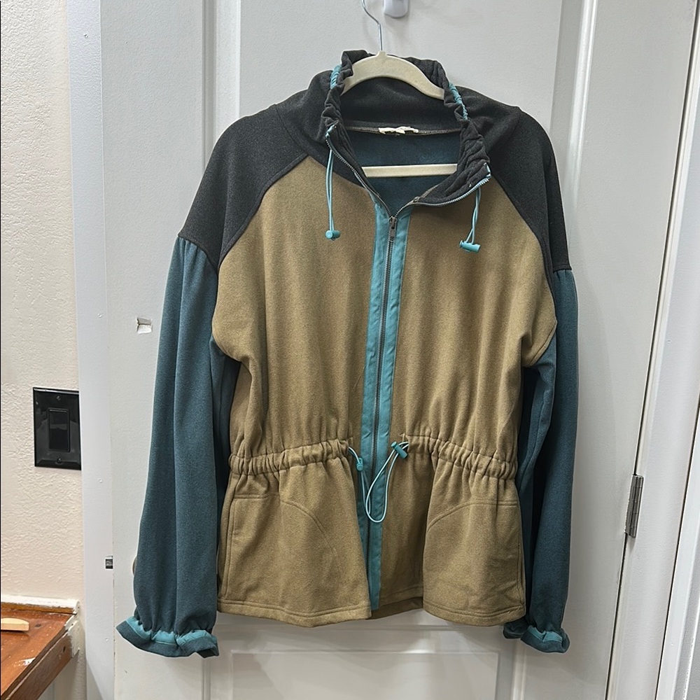 Colorblock Fleece Jacket with Drawstring
